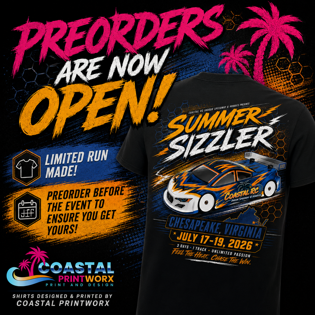 *PREORDER* 2026 1st Annual Summer Sizzler Pres. Coastal RC Event Shirt