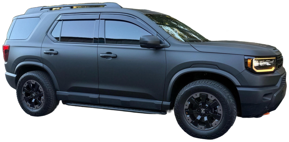 SUV wrapped in matte gray with gloss black accents